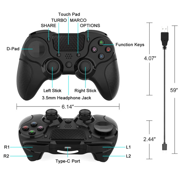 MB-P913 PC Six-Axis Somatosensory Back Key Programming Dual Vibration Bluetooth Gamepad For PS4 Pro(Blue Black)