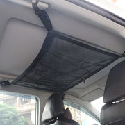 Car Ceiling Storage Net Bag Draw Rope Double-Layer Zipper Car Storage Net Pocket(80x55cm)