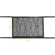 Car Ceiling Storage Net Bag Draw Rope Double-Layer Zipper Car Storage Net Pocket(80x55cm)