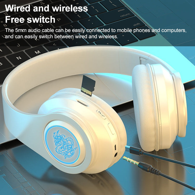B39 Wireless Bluetooth Headset Subwoofer With Breathing Light Support TF Card(White)