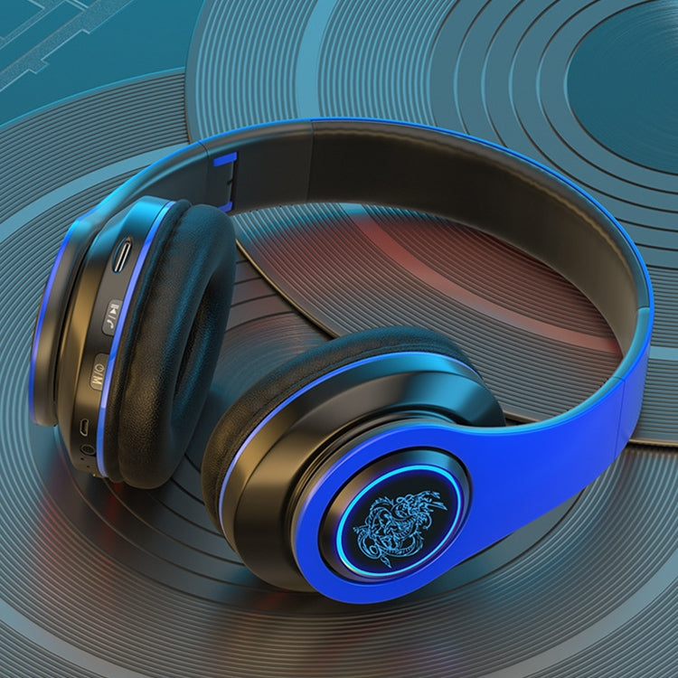 B39 Wireless Bluetooth Headset Subwoofer With Breathing Light Support TF Card(Black Blue)