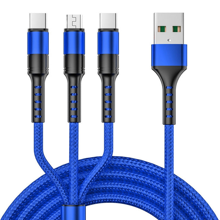 1.25m 3 In 1 USB to Dual Type-C + Micro USB Quick Charging Sync Data Cable, Output: 5A (Blue)