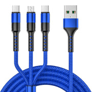 1.25m 3 In 1 USB to Dual Type-C + Micro USB Quick Charging Sync Data Cable, Output: 5A (Blue)