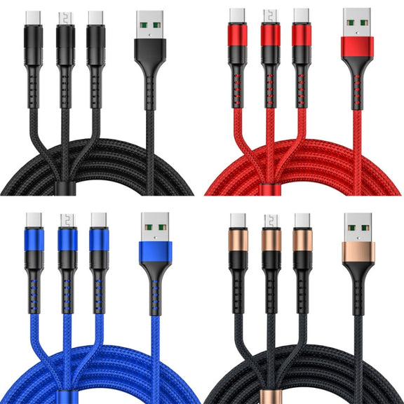 1.25m 3 In 1 USB to Dual Type-C + Micro USB Quick Charging Sync Data Cable, Output: 5A (Blue)