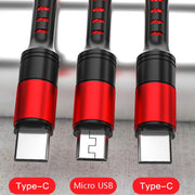 1.25m 3 In 1 USB to Dual Type-C + Micro USB Quick Charging Sync Data Cable, Output: 5A (Blue)