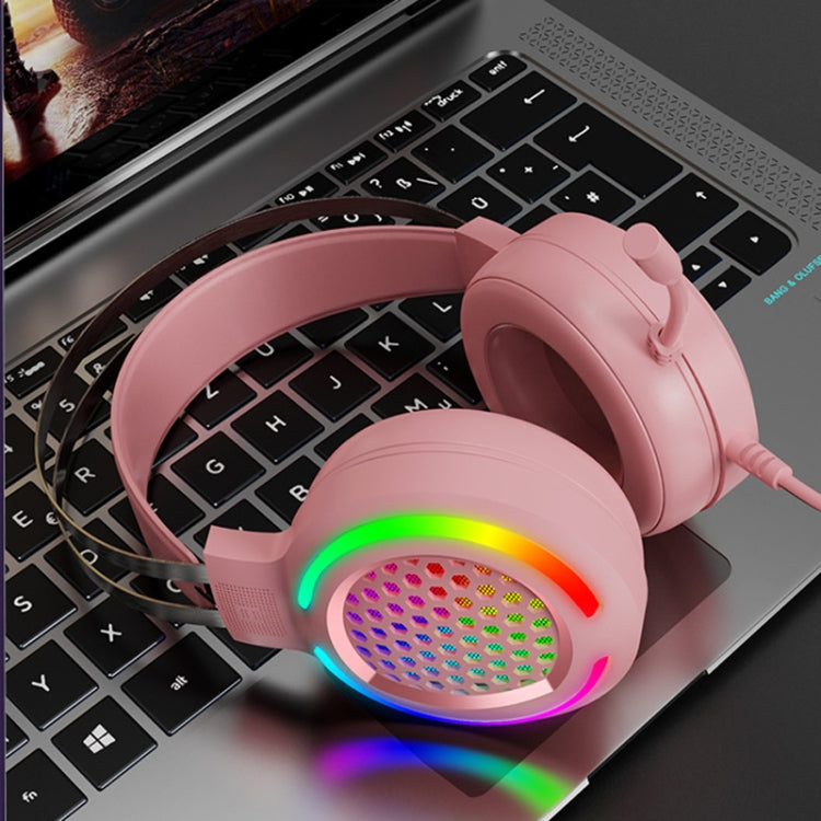FOREV G99 USB RGBHead-Mounted Wired Headset With Microphone, Style: Standard Version  (Colorful Light Pink)
