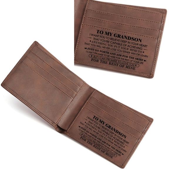 Vintage PU Leather Men Lettering Wallet(02 To Grandson)