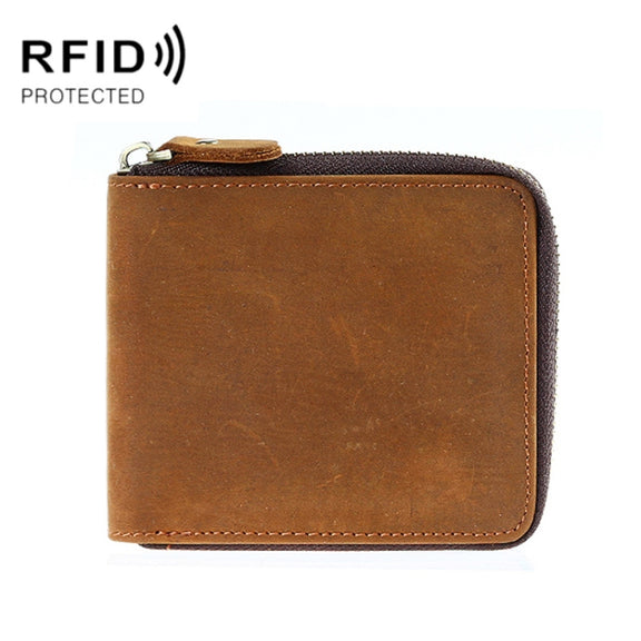 9039 RFID Antimagnetic Leather Zipper Wallet(Horizontal 4)