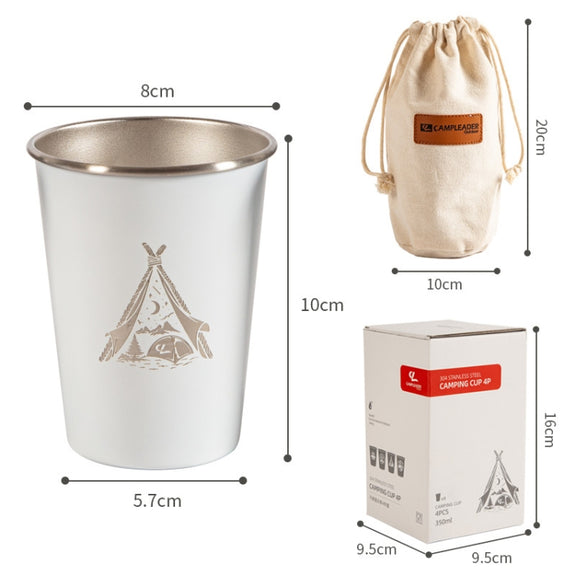 4 PCS / Set Outdoor Picnic Stainless Steel Cup With Storage Bag (White)