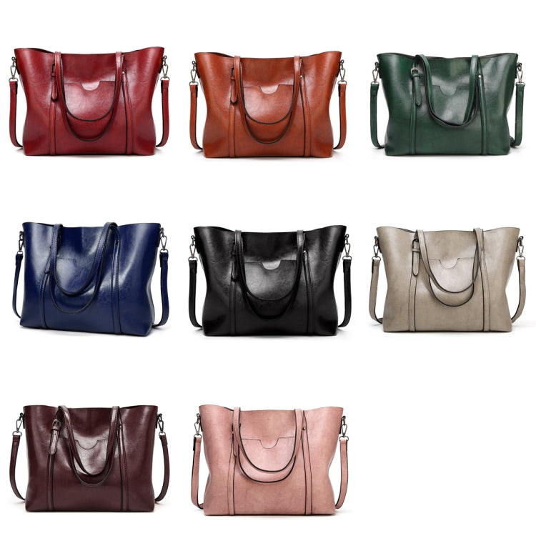 888-G9 Oil Wax Leather All-Match Fashion Handbag(Navy Blue)