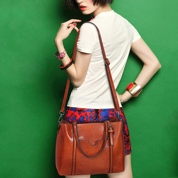 888-G9 Oil Wax Leather All-Match Fashion Handbag(Navy Blue)