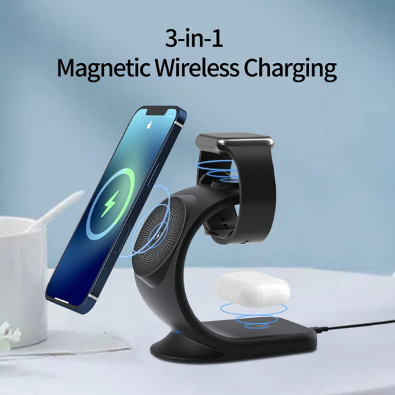 OJD-83 3 in 1 Magnetic Suction Vertical Bracket Wireless Charger for Mobile Phone & iWatch & AirPods(White)