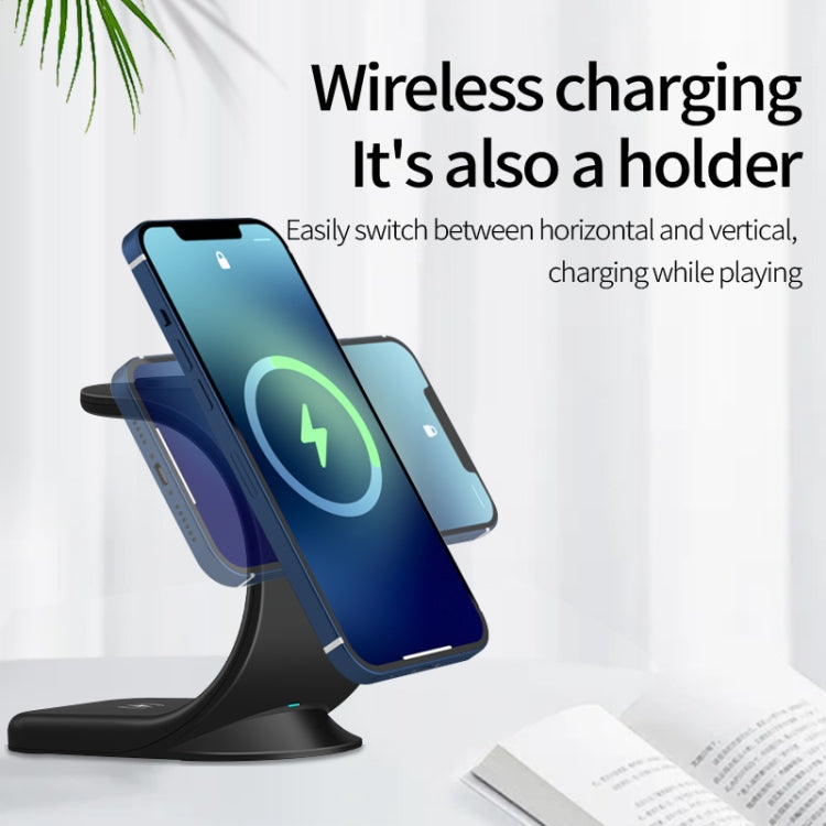 OJD-83 3 in 1 Magnetic Suction Vertical Bracket Wireless Charger for Mobile Phone & iWatch & AirPods(White)