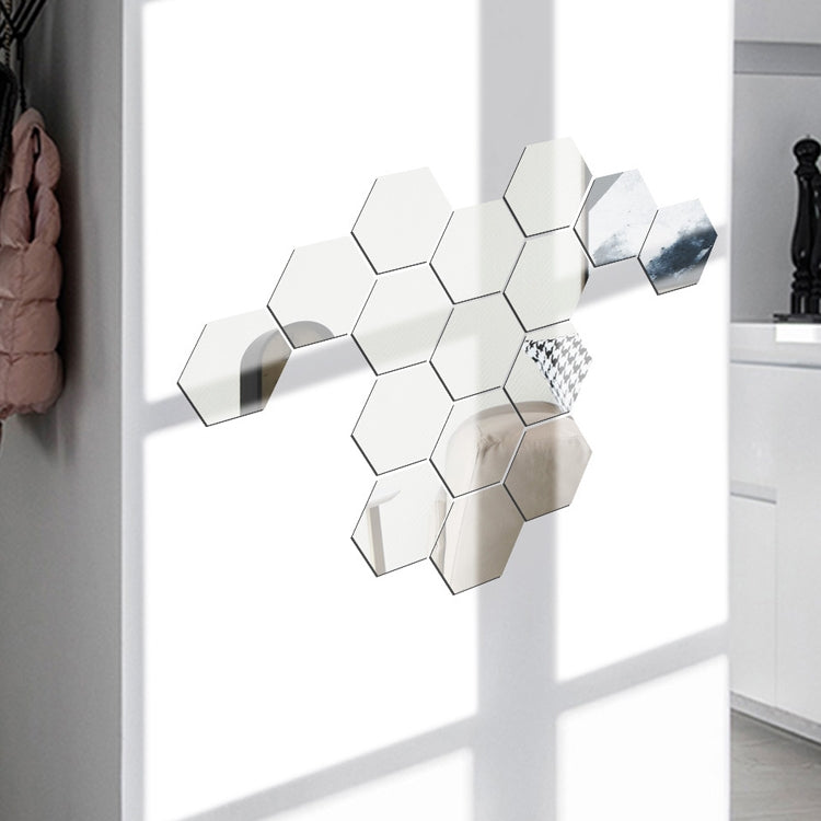Ym300 16 PCS / Set Home Personal Wall Stickers DIY Acrylic Wall Decorative Mirror(Hexagon Silver)