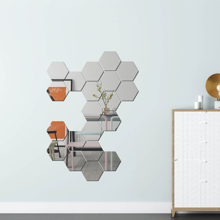 Ym300 16 PCS / Set Home Personal Wall Stickers DIY Acrylic Wall Decorative Mirror(Hexagon Silver)
