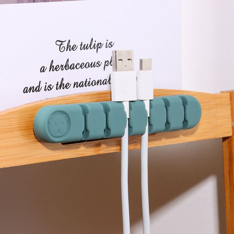 6 Holes Bear Silicone Desktop Data Cable Organizing And Fixing Device(Camellia Red)