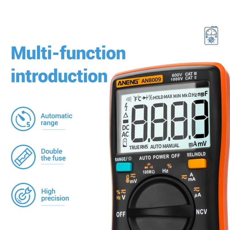 ANENG AN8009 NVC Digital Display Multimeter, Specification: Standard with Cable(Orange)
