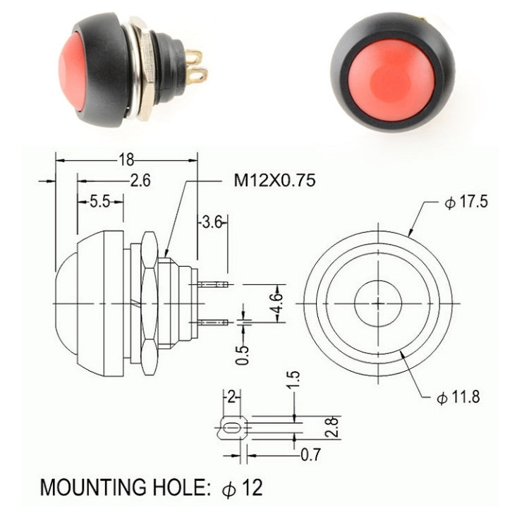 10 PCS Small Water-resistant Self-Reset Button Switch(Black)