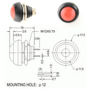 10 PCS Small Water-resistant Self-Reset Button Switch(Black)