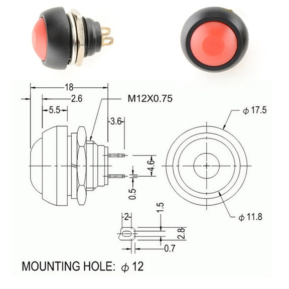 10 PCS Small Water-resistant Self-Reset Button Switch(Black)