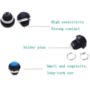 10 PCS Small Water-resistant Self-Reset Button Switch(Black)