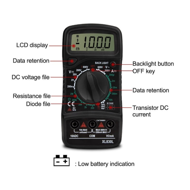 ANENG XL830L Multi-Function Digital Display High-Precision Digital Multimeter, Specification: Standard+10A Extra Tip Pen(Orange)