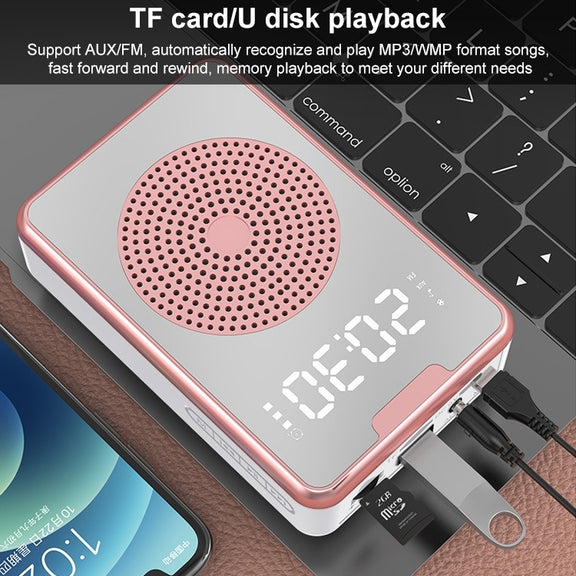 ZXL-H3 Portable Teaching Microphone Amplifier with Time Display, Spec: Wireless Version (Rose Gold)