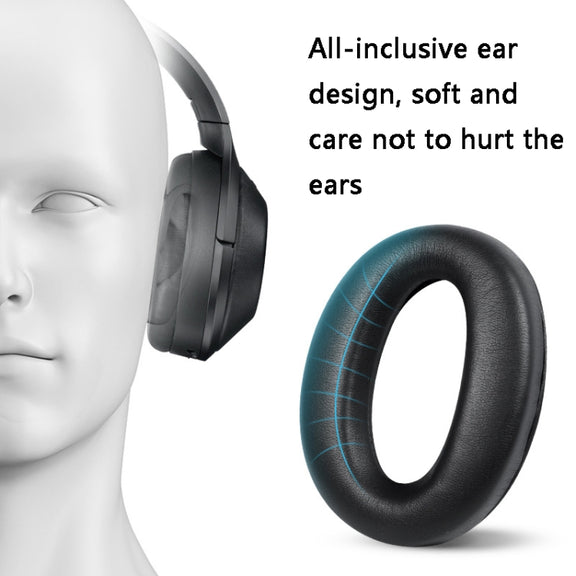 2 PCS Leather Headset Earmuffs for Sony 1000XM4 Black Lambskin No Snap