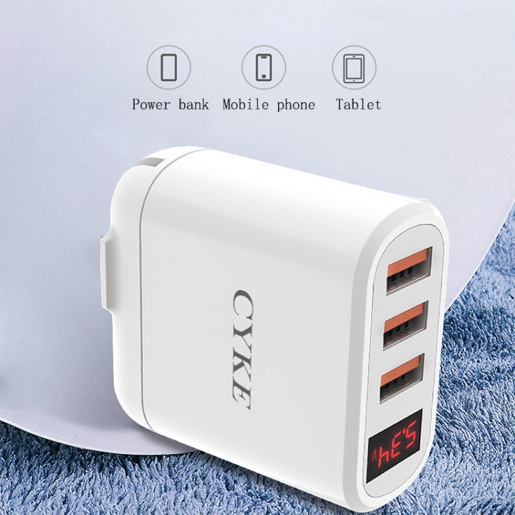 CYKE Smart Digital Display 3-Ports USB Travel Charger(US Plug-White)