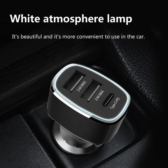 QIAKEY GT690C Dual USB + USB-C / Type-C Aluminum Alloy Three-Hole Car Charger(Gray)
