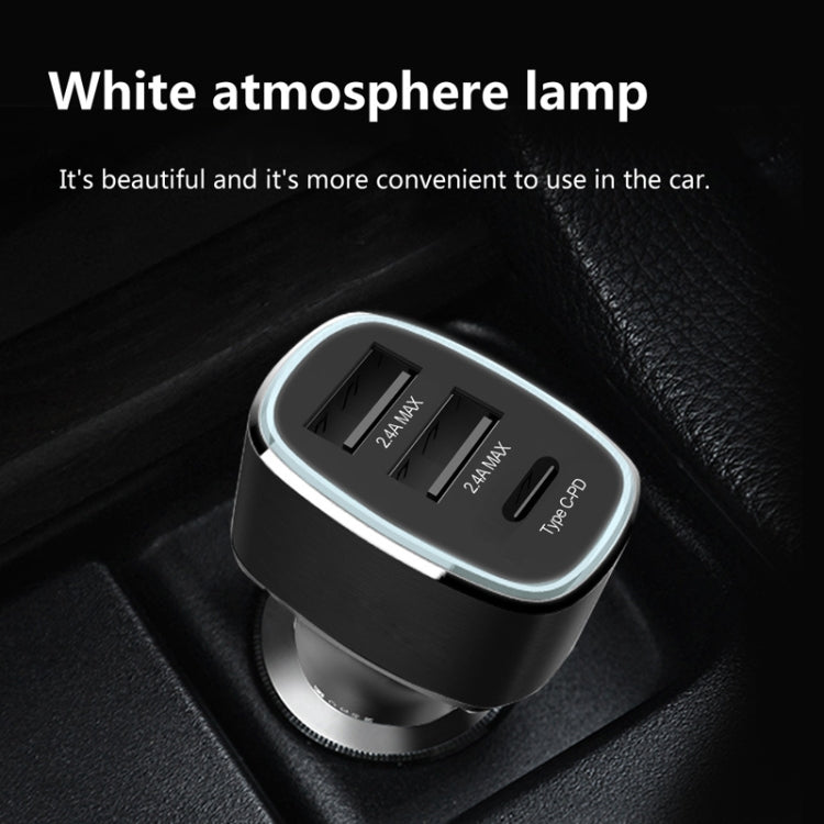 QIAKEY GT690C Dual USB + USB-C / Type-C Aluminum Alloy Three-Hole Car Charger(Gray)