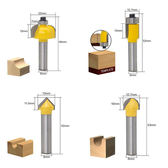 12 PCS / Set Woodworking Engraving Machine Trimmer Cutting Tool, Model: 8 Handle With Wooden Box