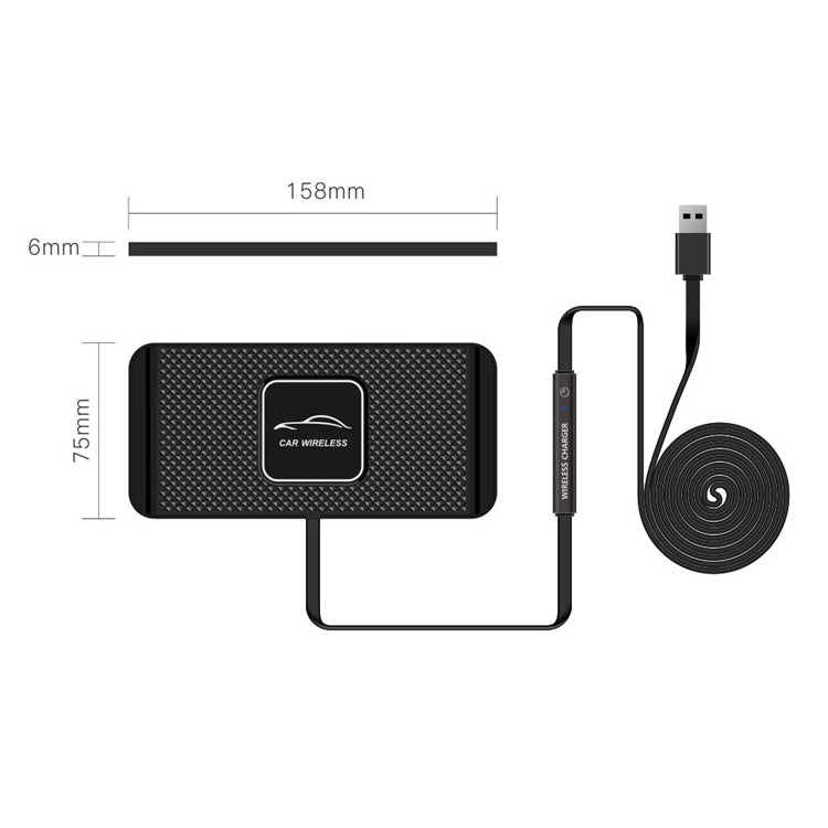 POLMXS C1 15W Car Anti-Skid Mats Wireless Charger With 1m USB Data Cable(Black)