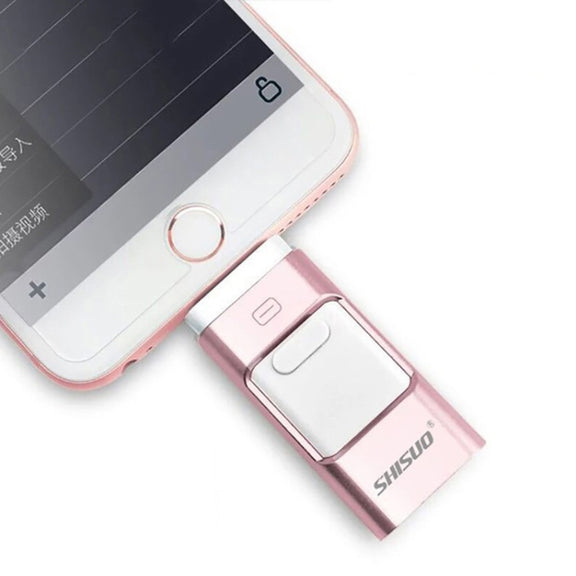 256GB Type-C + 8 Pin + USB 3.0  3 In 1 OTG Metal USB Flash Drive(Rose Gold)