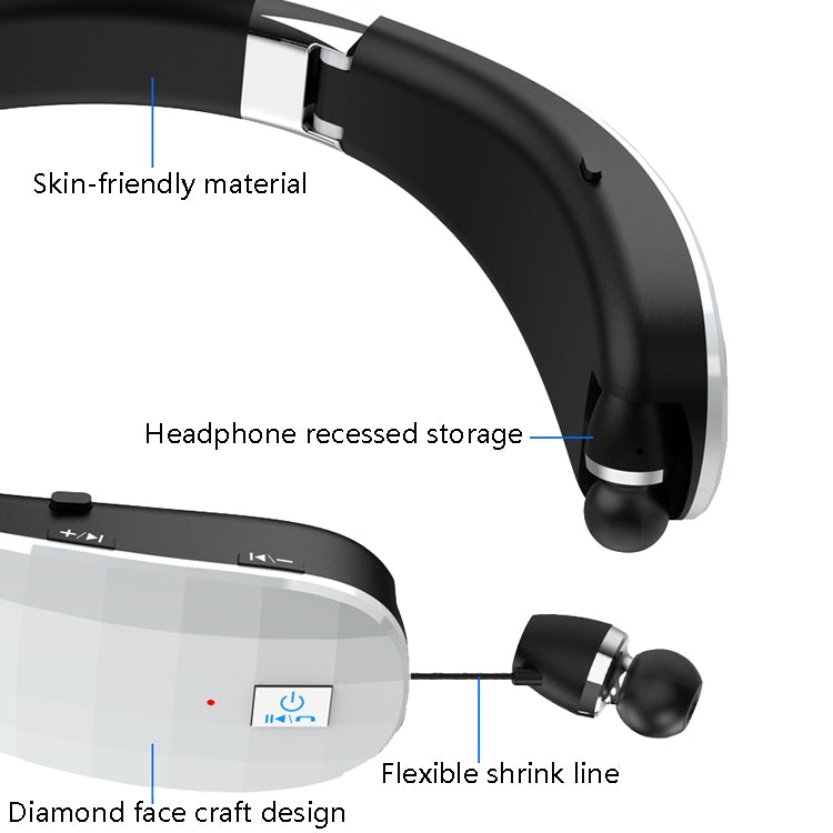 Telescopic Neck-Mounted Folding Bluetooth Earphone(White)