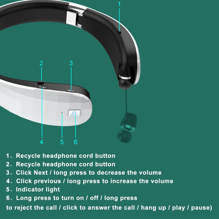 Telescopic Neck-Mounted Folding Bluetooth Earphone(White)