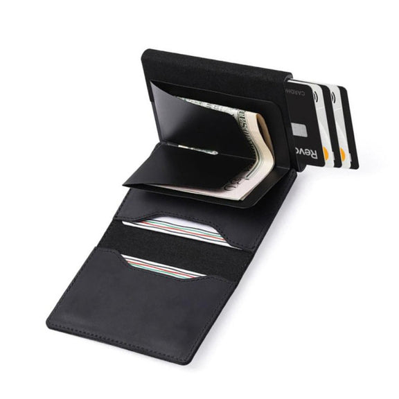 Anti-Theft Positioning Wallet Men Card Holder Mini Wallets For Airtag(Cowhide Black)