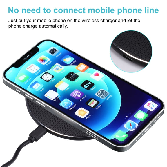 Q25 15W Plaid Pattern Desktop Metal Round Wireless Charger(Black)