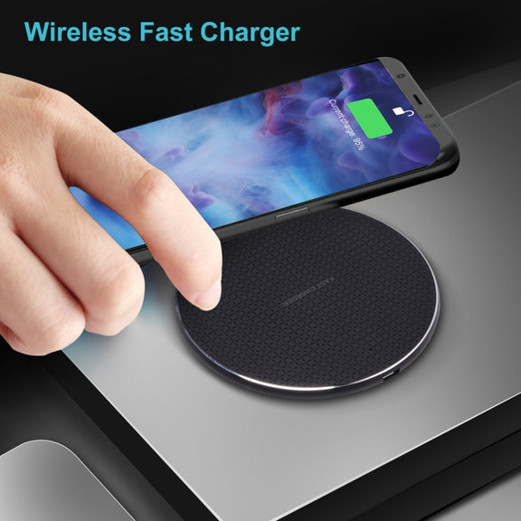 Q25 15W Plaid Pattern Desktop Metal Round Wireless Charger(Black)