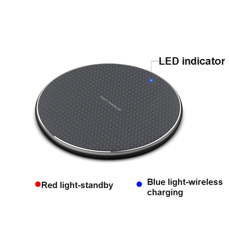 Q25 15W Plaid Pattern Desktop Metal Round Wireless Charger(Black)