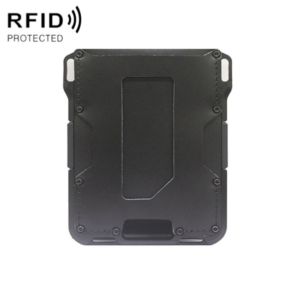RFID Metal Anti-Theft Credit Card Holder(Black Metal + Black Skin)