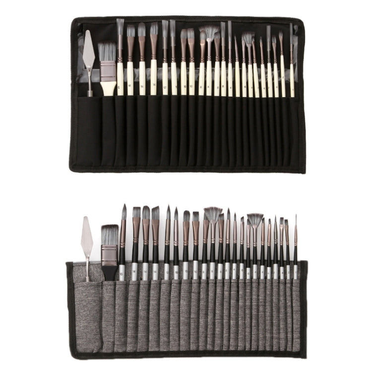 24 PCS/Set Canvas Bag Nylon Wool Gouache Brush Set(Pearl White Pole Black Bag)