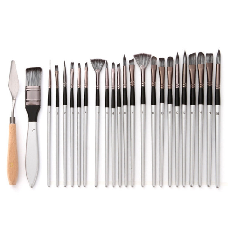 24 PCS/Set Canvas Bag Nylon Wool Gouache Brush Set(Pearl White Pole Black Bag)
