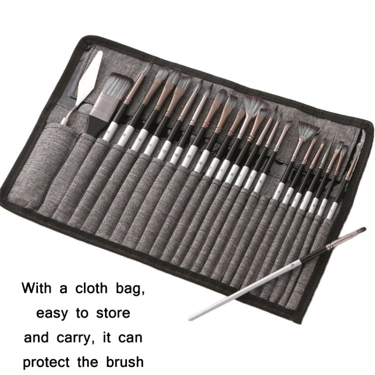 24 PCS/Set Canvas Bag Nylon Wool Gouache Brush Set(Pearl White Pole Black Bag)