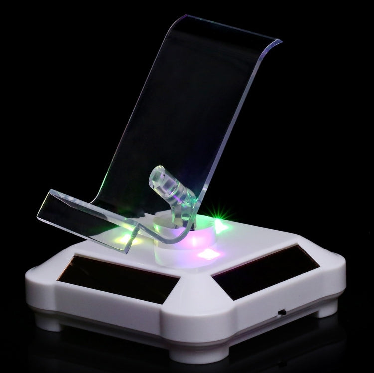 Solar Turntable Mobile Phone Stand Display Stand With Coloful Light(White)