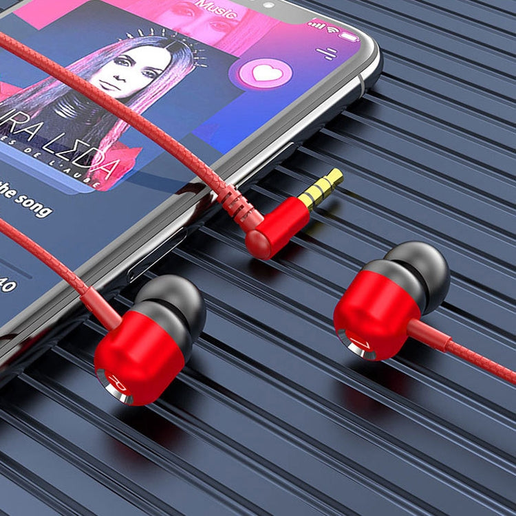 2 PCS TS6000 3.5mm Metal Elbow In-Ear Wired Control Earphone with Mic(Red)