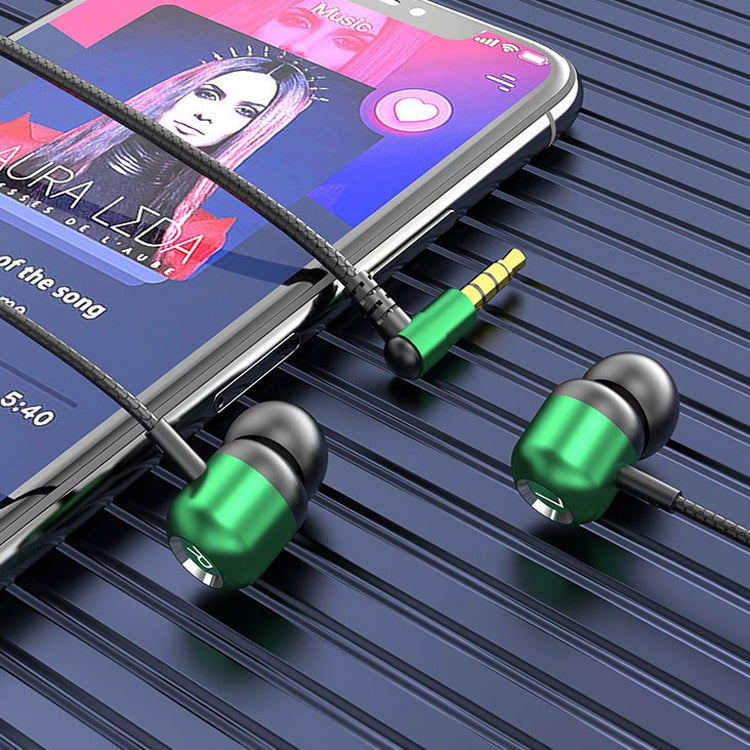 2 PCS TS6000 3.5mm Metal Elbow In-Ear Wired Control Earphone with Mic(Green)