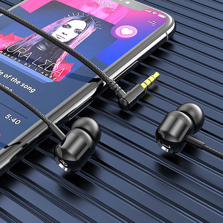 2 PCS TS6000 3.5mm Metal Elbow In-Ear Wired Control Earphone with Mic(Black)