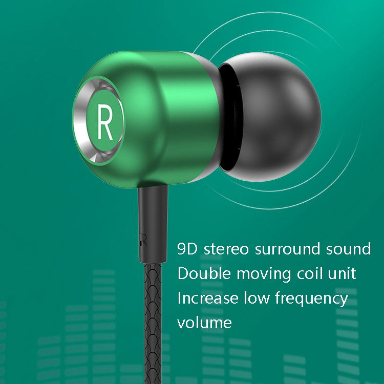 2 PCS TS6000 3.5mm Metal Elbow In-Ear Wired Control Earphone with Mic(Green)