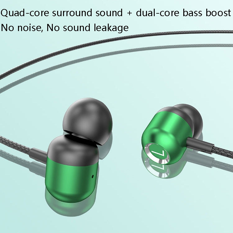 2 PCS TS6000 3.5mm Metal Elbow In-Ear Wired Control Earphone with Mic(Green)
